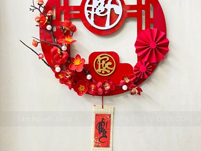 Vòng treo cửa Tết Alu Đỏ Mai Đào liễn treo [3 Kiểu] ĐK 30cm VTC-T-45